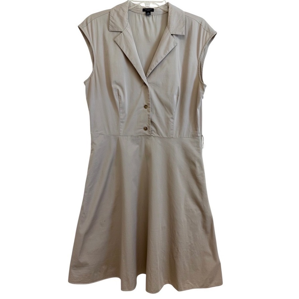 Ann Taylor Khaki Tan Sleeveless Fit and Flare Shirt Dress Size 10 Cotton Blend
